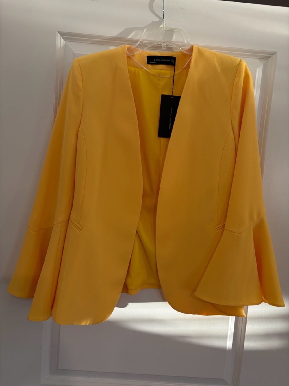 Zara Bright Yellow Open-Front Bell Sleeve Blazer